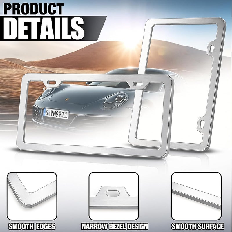 EPIMA 2-Pack License Plate Frames, Universal Aluminum Licence Plate Frame Holder, 2-Hole Narrow ＆ Slim Design Holder with Screws & Caps, Universal Fit for Cars, Trucks, Various Vehicles-Silver - Image 3